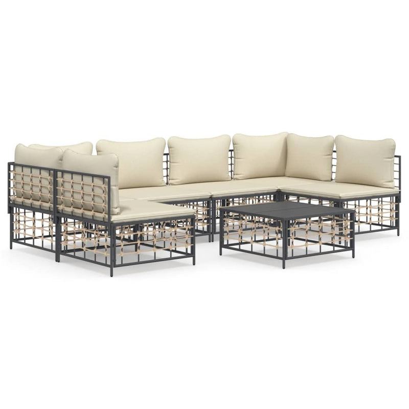 7 Piece Garden Lounge Set with Cushions Anthracite Poly Rattan