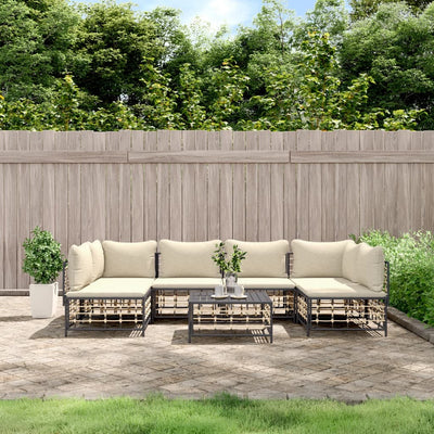 7 Piece Garden Lounge Set with Cushions Anthracite Poly Rattan