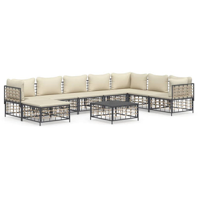 9 Piece Garden Lounge Set with Cushions Anthracite Poly Rattan