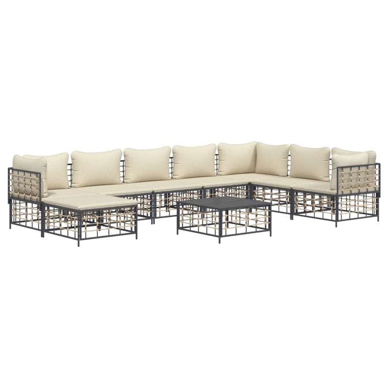 9 Piece Garden Lounge Set with Cushions Anthracite Poly Rattan