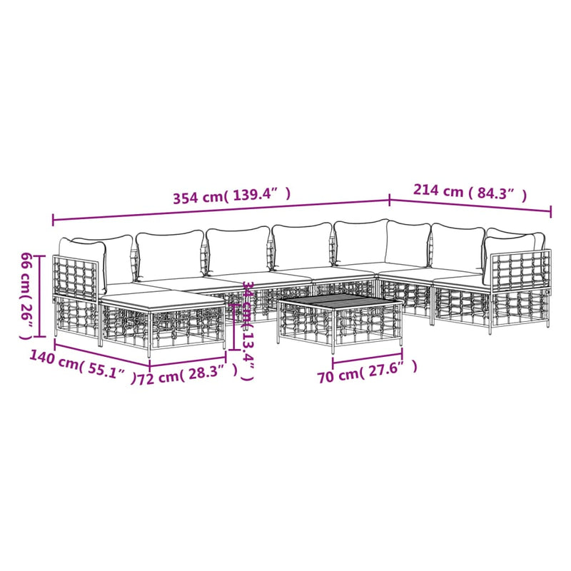 9 Piece Garden Lounge Set with Cushions Anthracite Poly Rattan