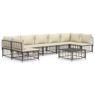 8 Piece Garden Lounge Set with Cushions Anthracite Poly Rattan