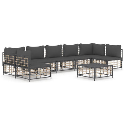 8 Piece Garden Lounge Set with Cushions Anthracite Poly Rattan