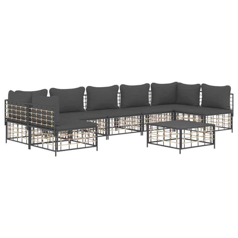 8 Piece Garden Lounge Set with Cushions Anthracite Poly Rattan