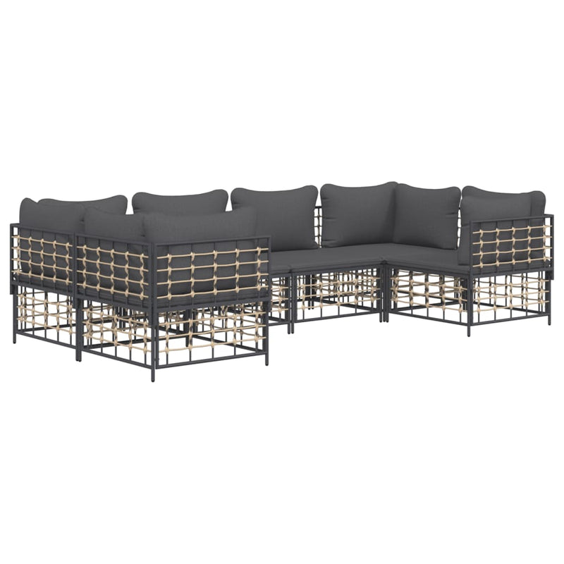 6 Piece Garden Lounge Set with Cushions Anthracite Poly Rattan