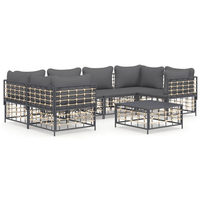 7 Piece Garden Lounge Set with Cushions Anthracite Poly Rattan