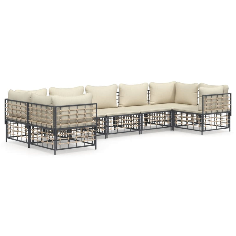 7 Piece Garden Lounge Set with Cushions Anthracite Poly Rattan