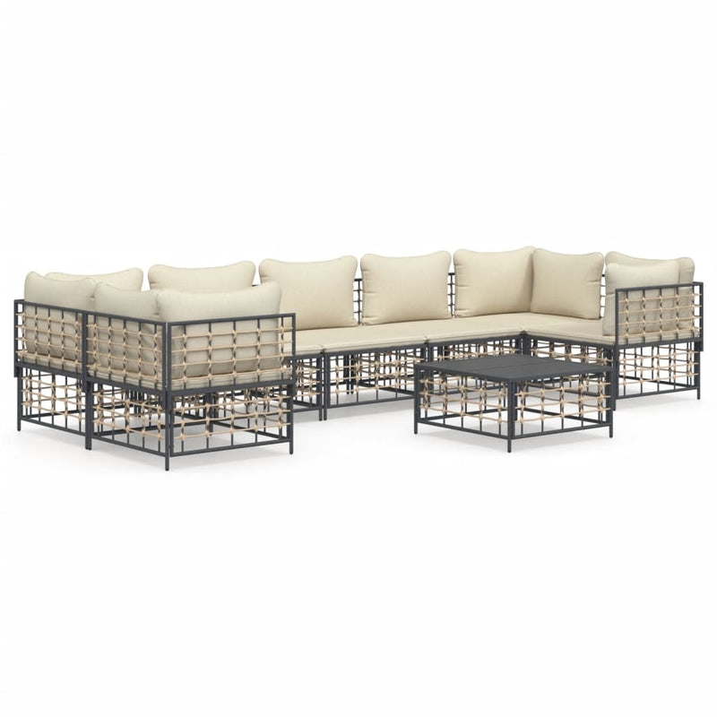 8 Piece Garden Lounge Set with Cushions Anthracite Poly Rattan