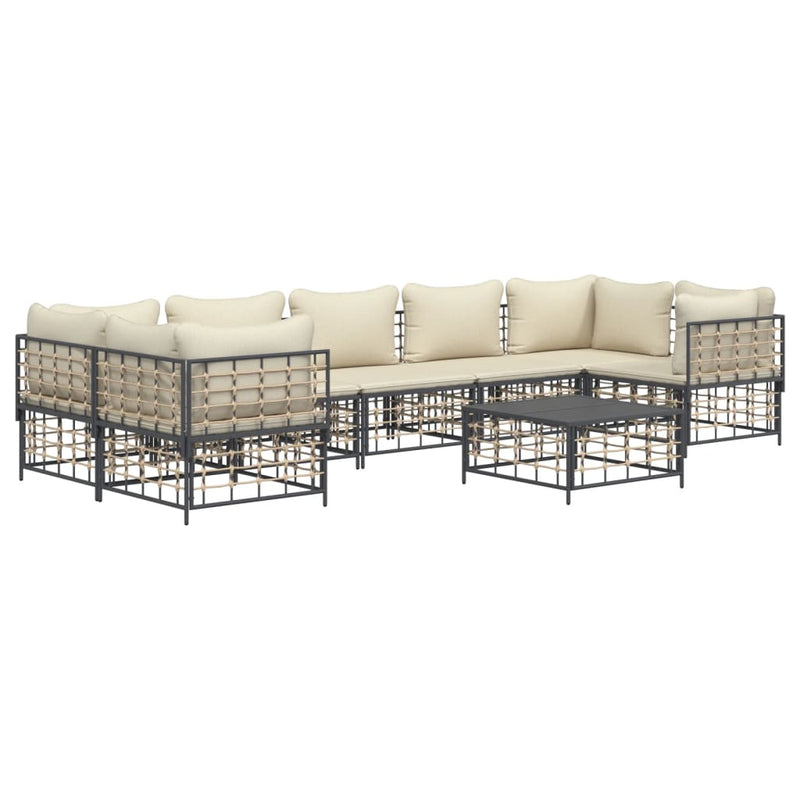 8 Piece Garden Lounge Set with Cushions Anthracite Poly Rattan