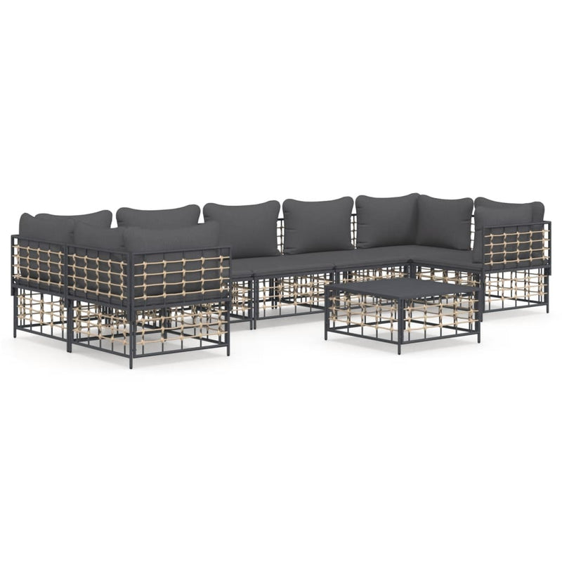 8 Piece Garden Lounge Set with Cushions Anthracite Poly Rattan