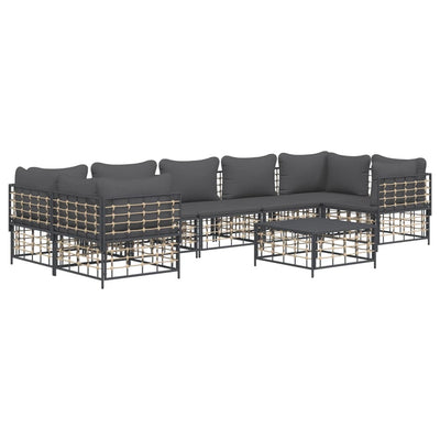 8 Piece Garden Lounge Set with Cushions Anthracite Poly Rattan