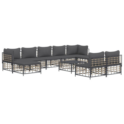 10 Piece Garden Lounge Set with Cushions Anthracite Poly Rattan