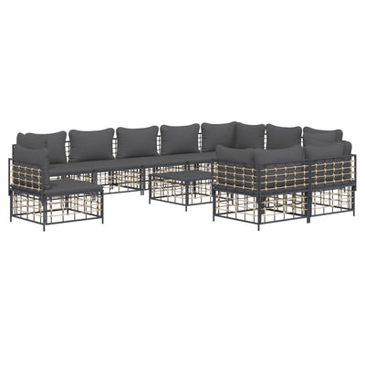 11 Piece Garden Lounge Set with Cushions Anthracite Poly Rattan