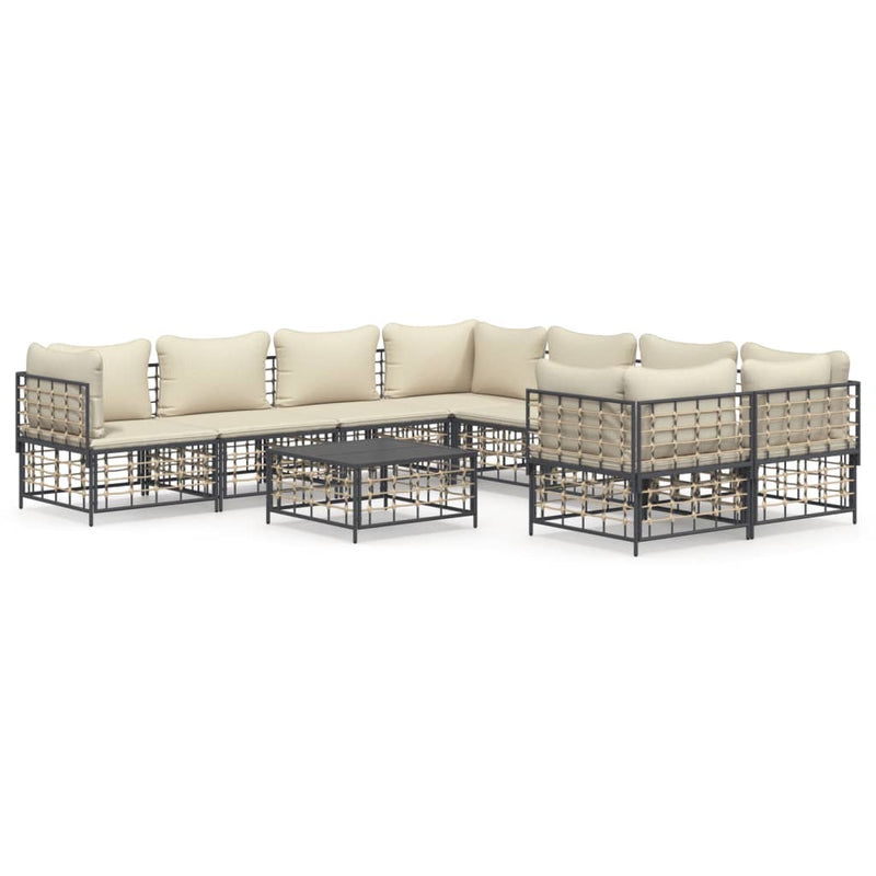 9 Piece Garden Lounge Set with Cushions Anthracite Poly Rattan