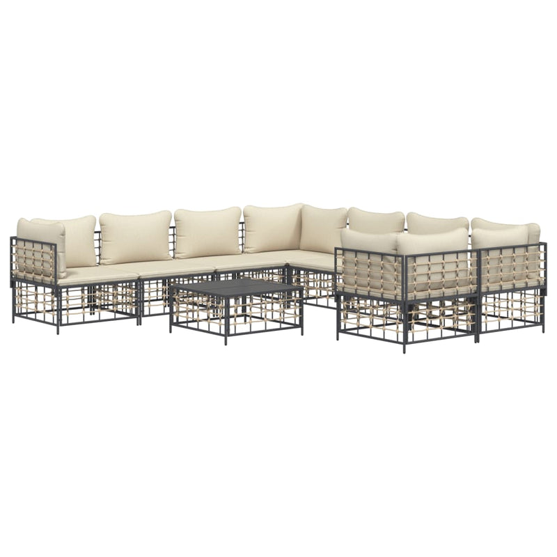 9 Piece Garden Lounge Set with Cushions Anthracite Poly Rattan