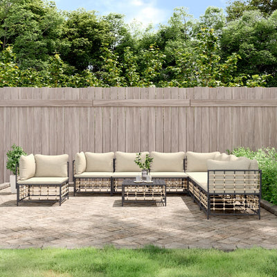 9 Piece Garden Lounge Set with Cushions Anthracite Poly Rattan