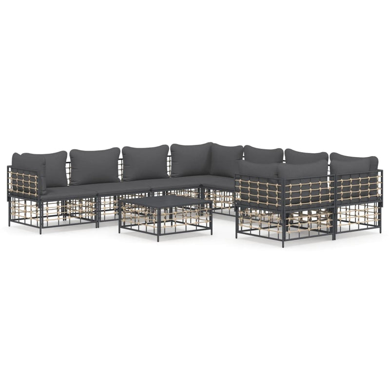 9 Piece Garden Lounge Set with Cushions Anthracite Poly Rattan