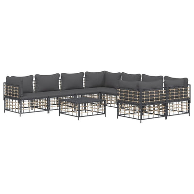 9 Piece Garden Lounge Set with Cushions Anthracite Poly Rattan