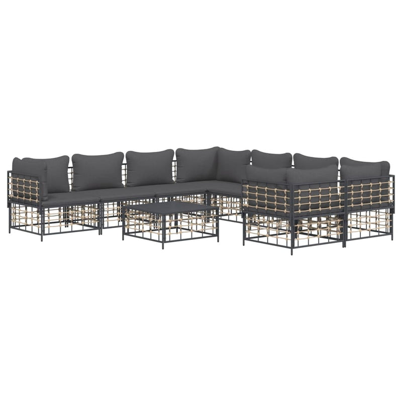 9 Piece Garden Lounge Set with Cushions Anthracite Poly Rattan