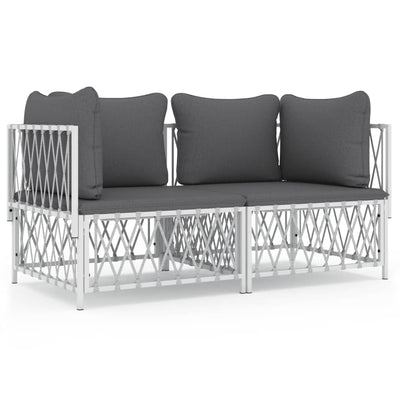 2 Piece Garden Lounge Set with Cushions White Steel