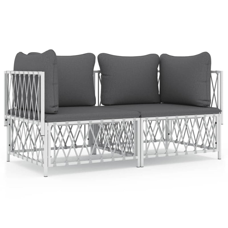 2 Piece Garden Lounge Set with Cushions White Steel