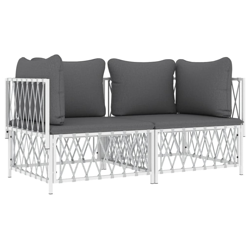 2 Piece Garden Lounge Set with Cushions White Steel