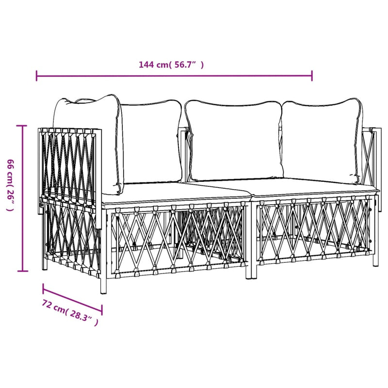 2 Piece Garden Lounge Set with Cushions White Steel