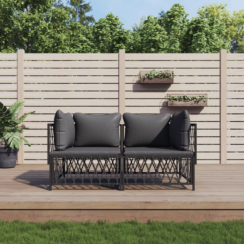 2 Piece Garden Lounge Set with Cushions Anthracite Steel