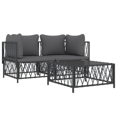 3 Piece Garden Lounge Set with Cushions Anthracite Steel