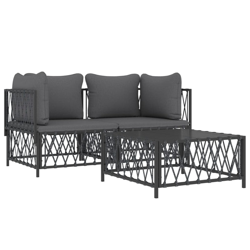 3 Piece Garden Lounge Set with Cushions Anthracite Steel