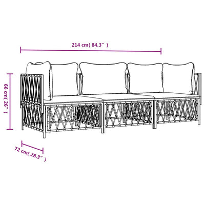 3 Piece Garden Lounge Set with Cushions White Steel