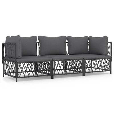 3 Piece Garden Lounge Set with Cushions Anthracite Steel