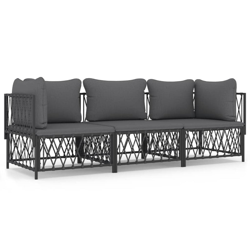 3 Piece Garden Lounge Set with Cushions Anthracite Steel