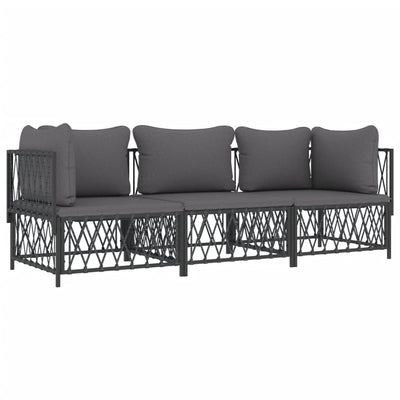 3 Piece Garden Lounge Set with Cushions Anthracite Steel