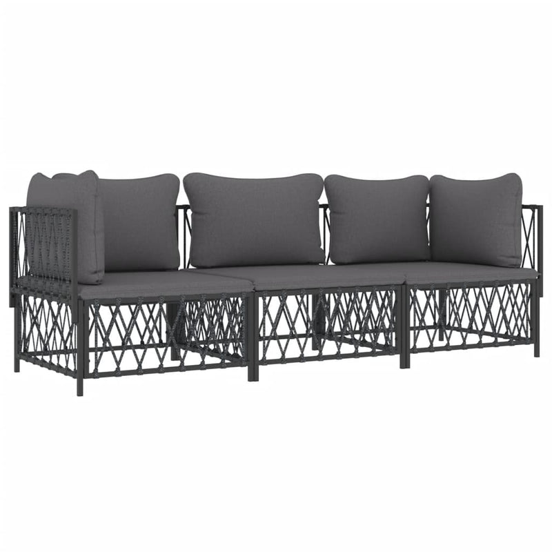 3 Piece Garden Lounge Set with Cushions Anthracite Steel