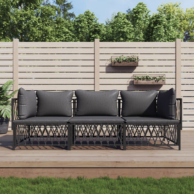 3 Piece Garden Lounge Set with Cushions Anthracite Steel