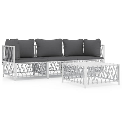 4 Piece Garden Lounge Set with Cushions White Steel