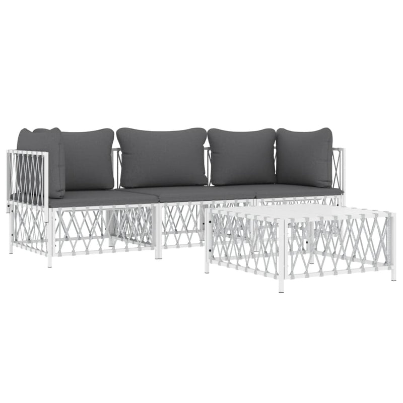 4 Piece Garden Lounge Set with Cushions White Steel