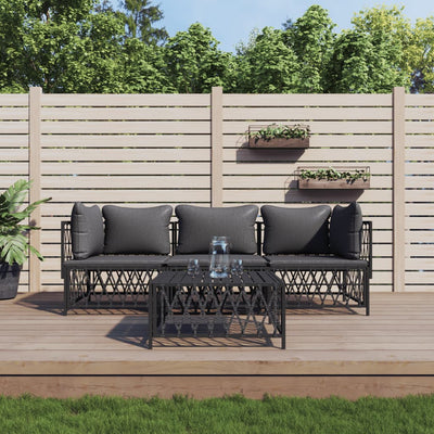 4 Piece Garden Lounge Set with Cushions Anthracite Steel