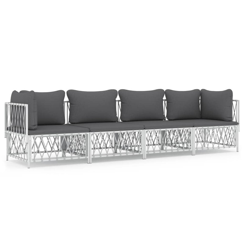 4 Piece Garden Lounge Set with Cushions White Steel