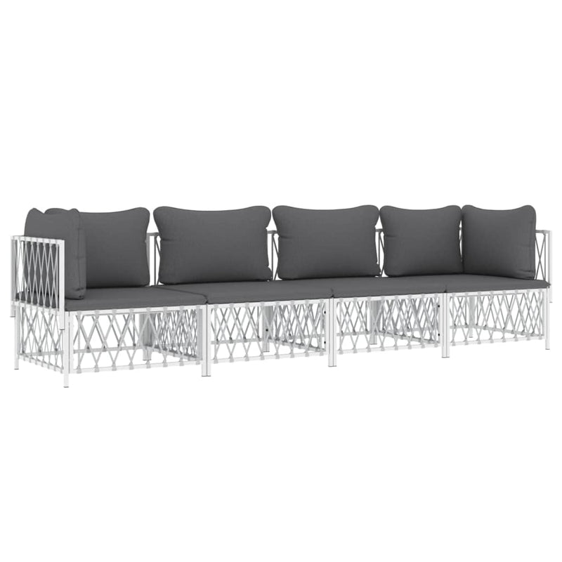 4 Piece Garden Lounge Set with Cushions White Steel