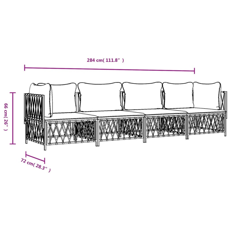 4 Piece Garden Lounge Set with Cushions White Steel