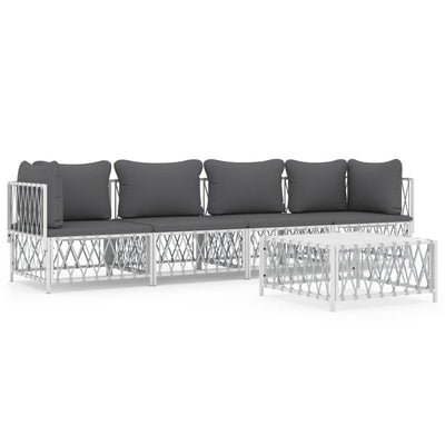 5 Piece Garden Lounge Set with Cushions White Steel