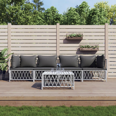 5 Piece Garden Lounge Set with Cushions White Steel