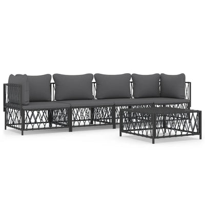 5 Piece Garden Lounge Set with Cushions Anthracite Steel