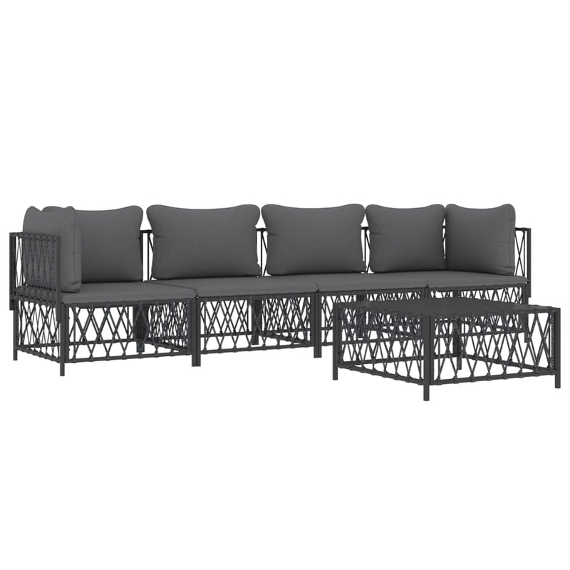 5 Piece Garden Lounge Set with Cushions Anthracite Steel