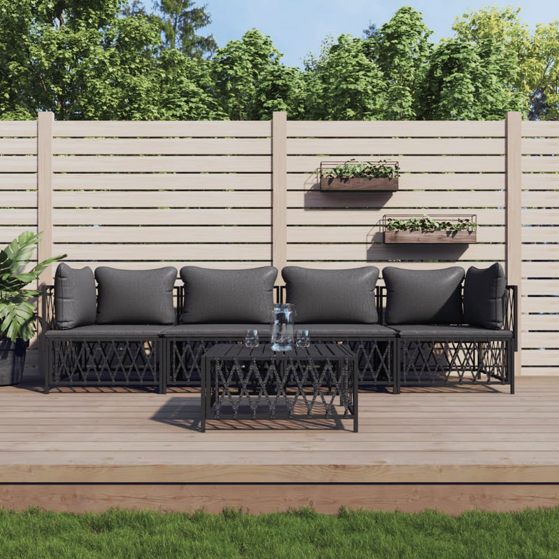 5 Piece Garden Lounge Set with Cushions Anthracite Steel