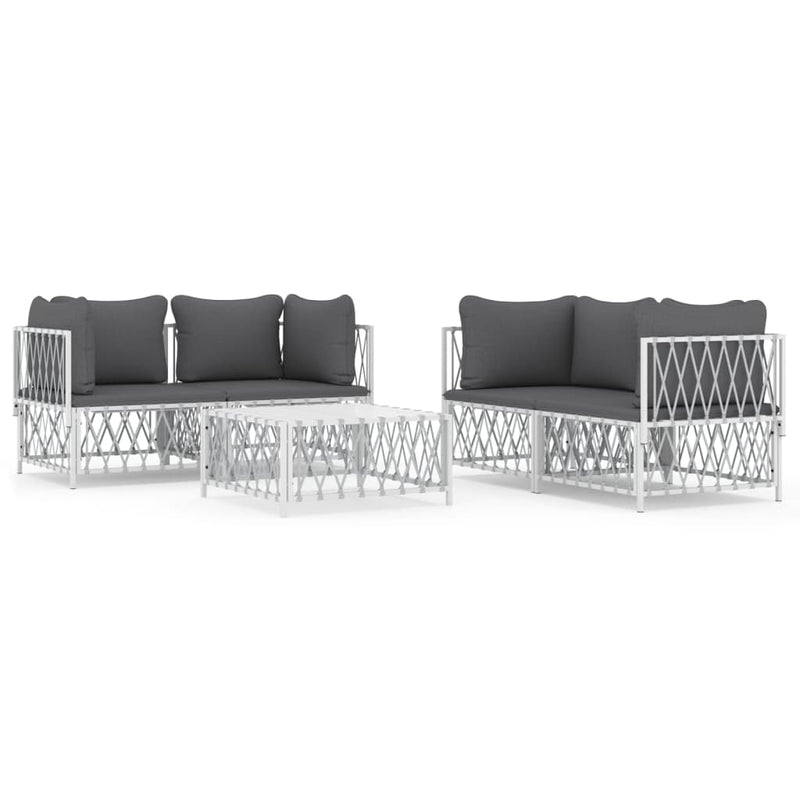 5 Piece Garden Lounge Set with Cushions White Steel