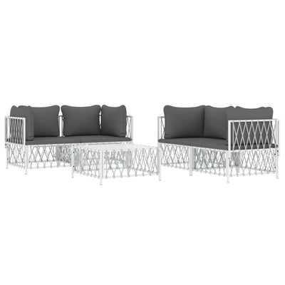 5 Piece Garden Lounge Set with Cushions White Steel