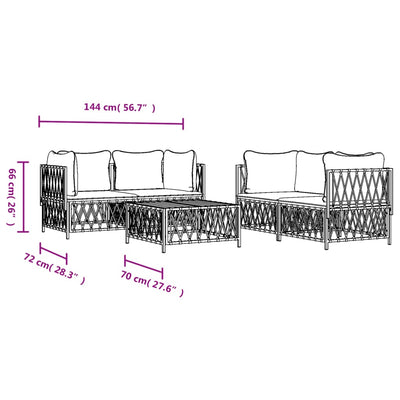 5 Piece Garden Lounge Set with Cushions White Steel